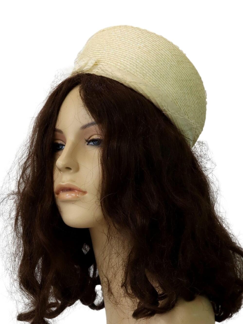 Vintage 1960s Ivory Pillbox Hat with Veil Mod Wedding Cocktail Cap